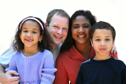 Mixed race family set on a white background
